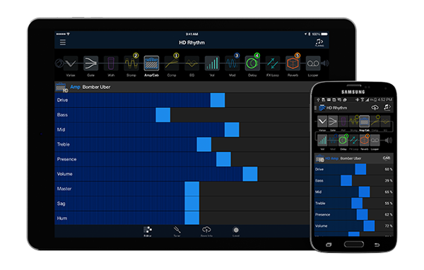 Firehawk Remote app for iOS and Android used to control Firehawk 1500 guitar amp