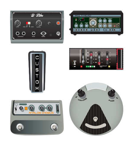 Line 6 Firehawk Amp and Effects vector icon set of effect models